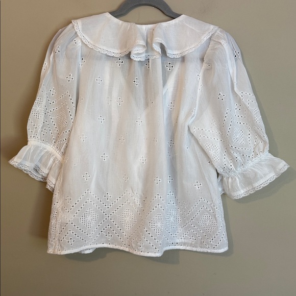 NWT- Madewell Pintuck Ruffle Puff Sleeve Top, White, Medium - Picture 9 of 12